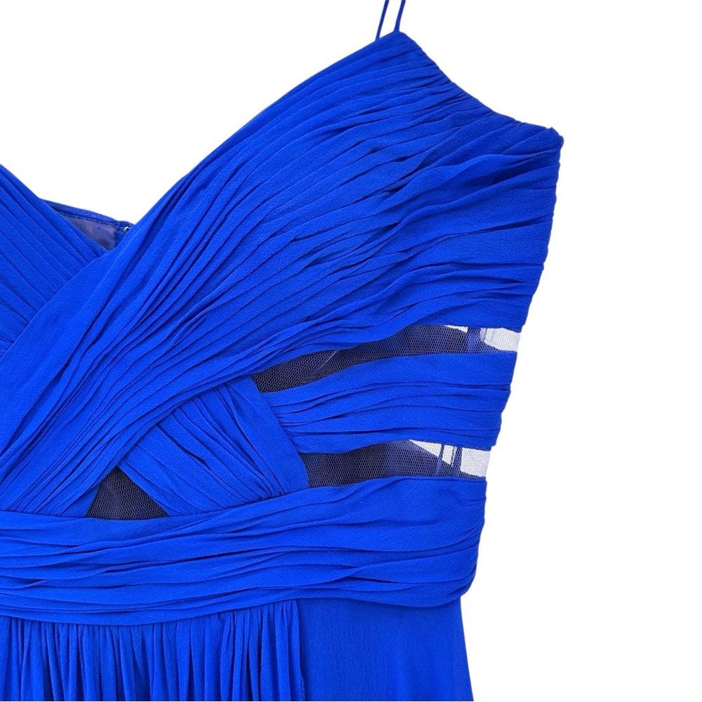 Vintage Caché Royal Blue 100% Silk Chiffon High Low Evening Maxi Dress Gown - Picture 4 of 10